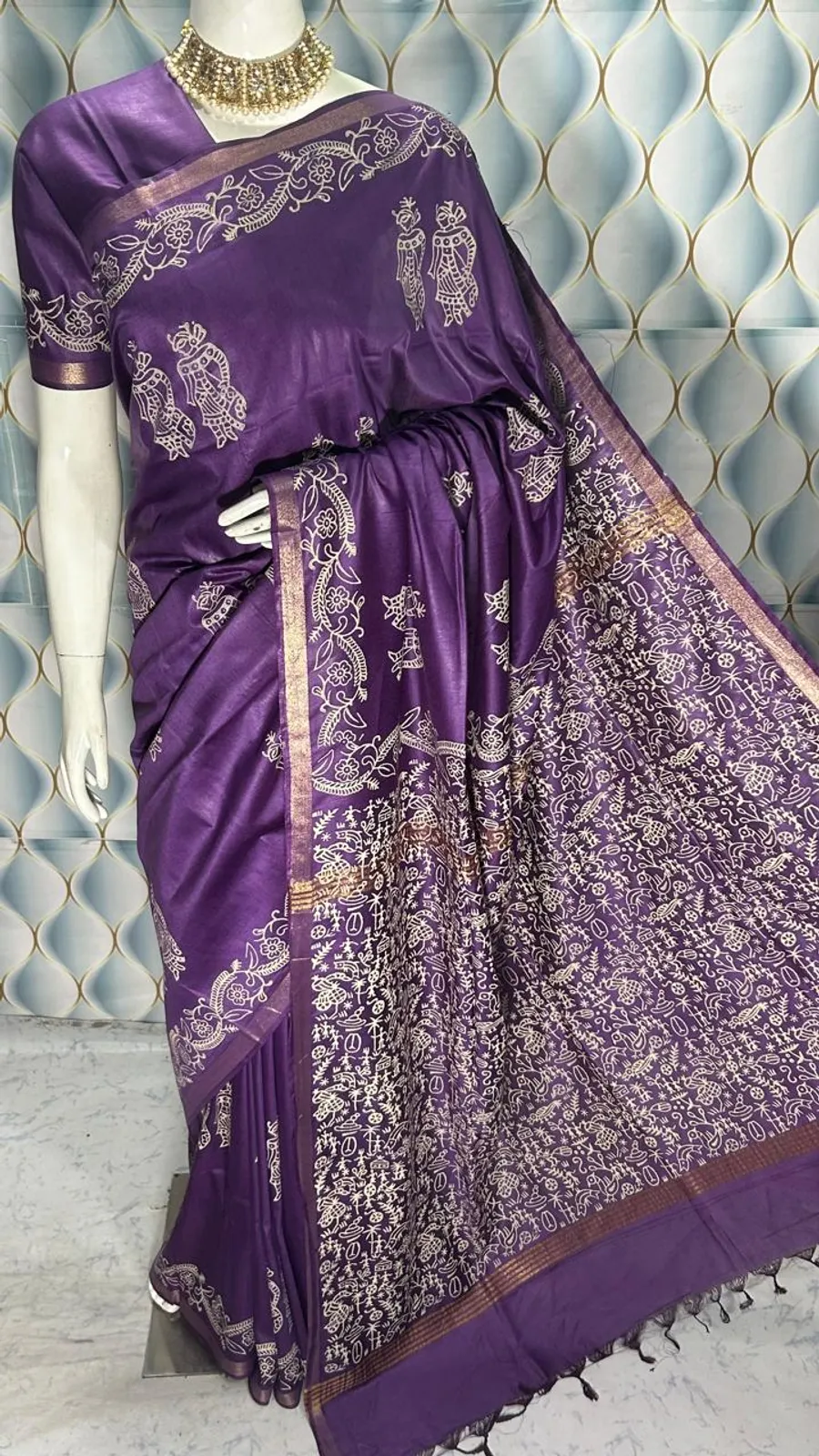 Hand Block Printed Pure Katan Silk Saree – Timeless Artistry in Every Thread